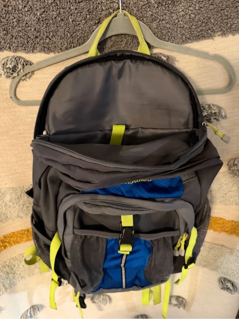 Eddie Bauer Gray & Blue Backpack with Lime Highlights
